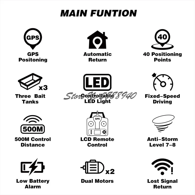 Grand bateau d\'appât télécommandé, bateau de pêche RC étanche, croisière à grande vitesse, retour automatique GPS, 3 trémies partenaires, 40 points,