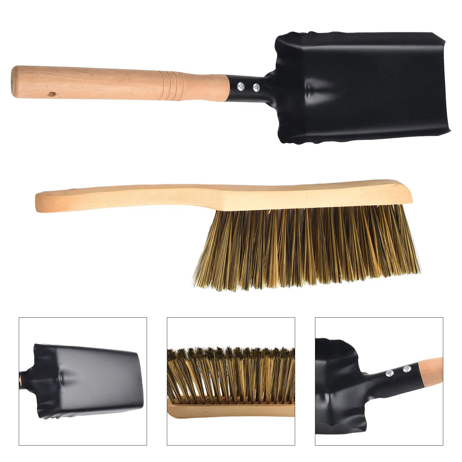 Pelle à manche en bois, brosse à manche en bois, kit de livres de cheminée efficace avec pelle en bois et brosse à poêle, ensemble de pelle agaçante