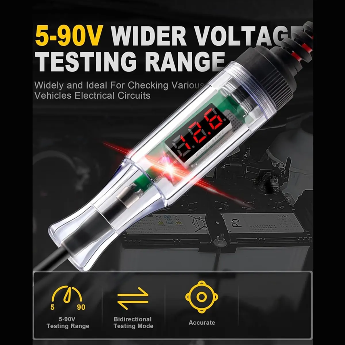 2026 B-est Test Light Automotive 5-90V Digital LED Circuit Tester with Voltage Display, Auto Bidirectional Voltage Tester