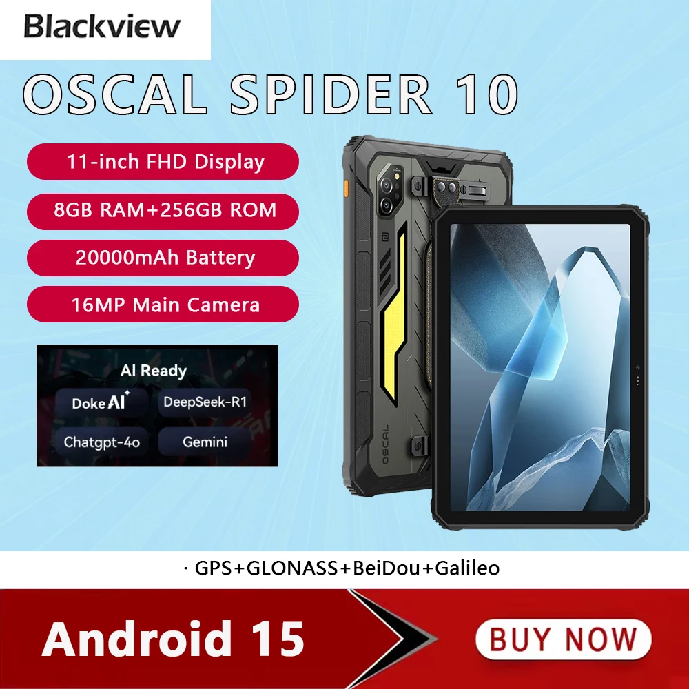 Blackview OSCAL SPIDER 10 Rugged Pad 11 Zoll FHD+ IPS Display 8 GB 256 GB Tablets 20000 mAh Akku 13 MP Android 15 Tablet PC