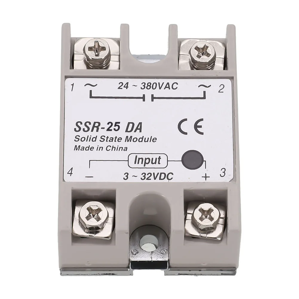 SSR-25DA 25A Solid State Relay Supporting 3-32VDC Input Signal and Delivering 24-380VAC Output for Industrial Use