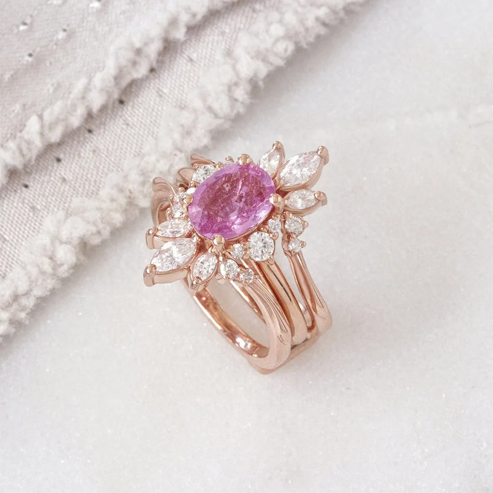 Attractive Pink White Zircon Stone Inlaid Rings Round Shape Gift for Her Party Rings Jewelry for Women