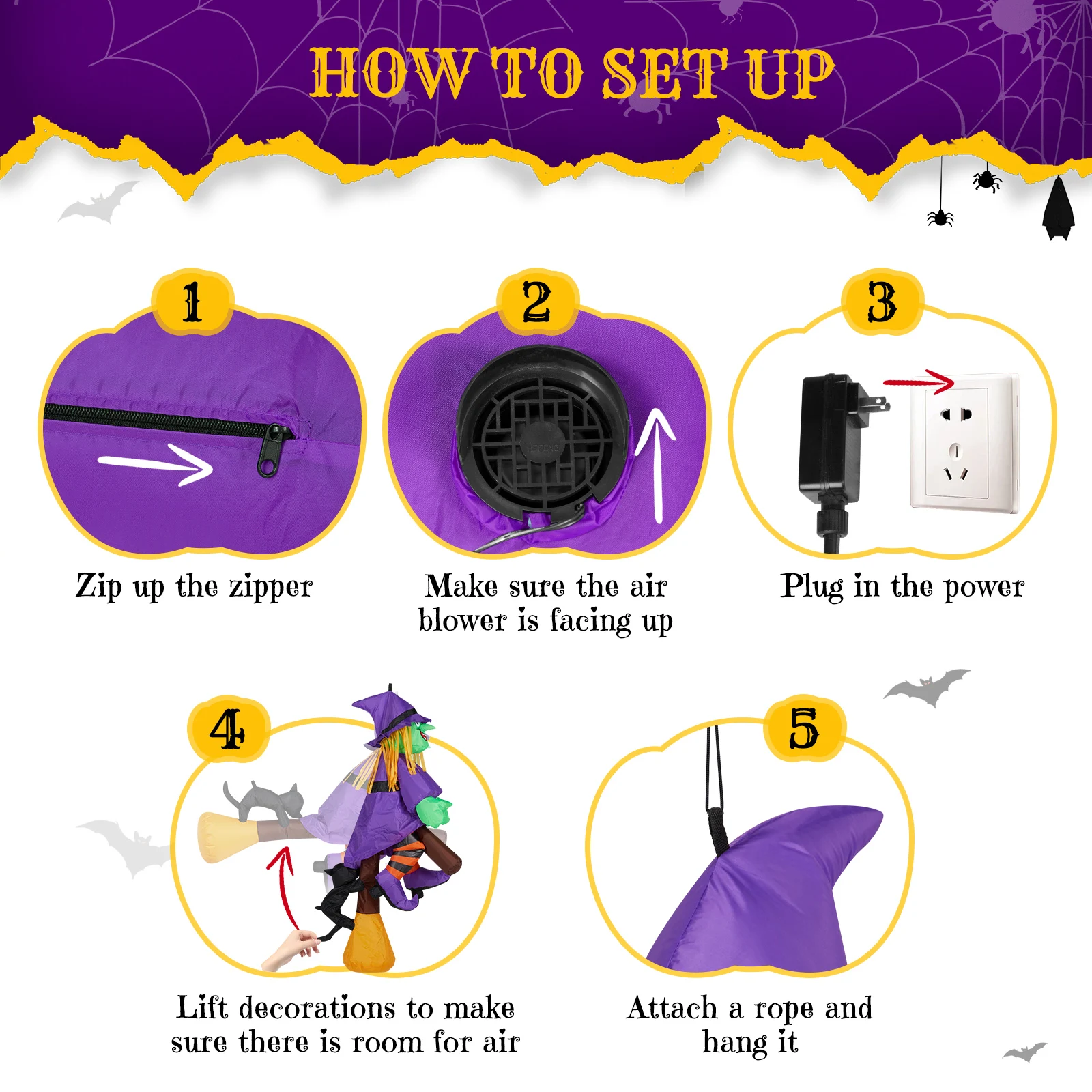 3.9 FT Halloween Inflatable Witch Riding Broom Broke Out from Window Outdoor Decorations, Scary Blow up Decor with Built-in LED