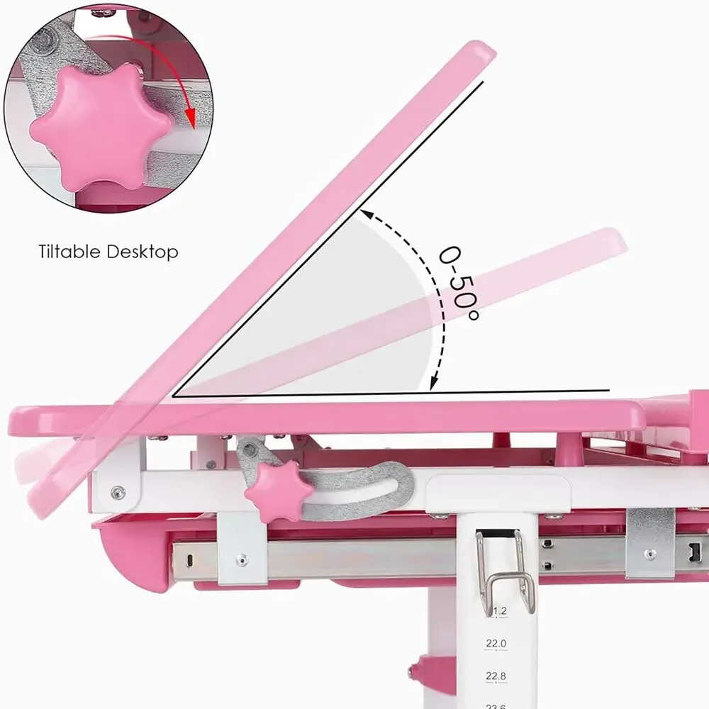 Mesa infantil com gaveta de cadeira e suporte de leitura infantil rosa para crianças mesa de estudo e cadeira 3-10 anos