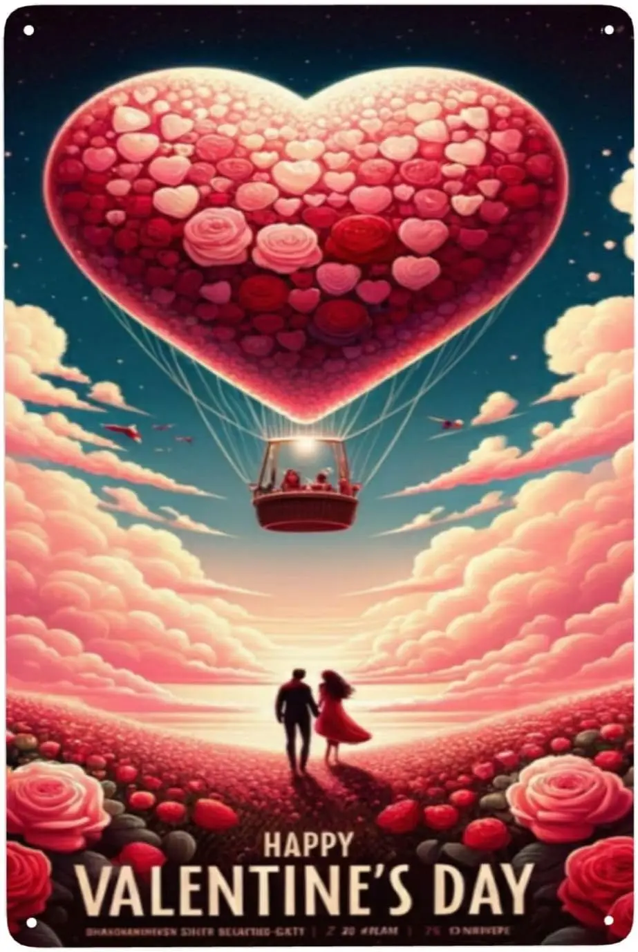 Romantic Valentine's Day Hot Air Balloon Ride Metal Wall Art - Love & Hearts Decorative Tin Sign for Home & Bed good sign sign