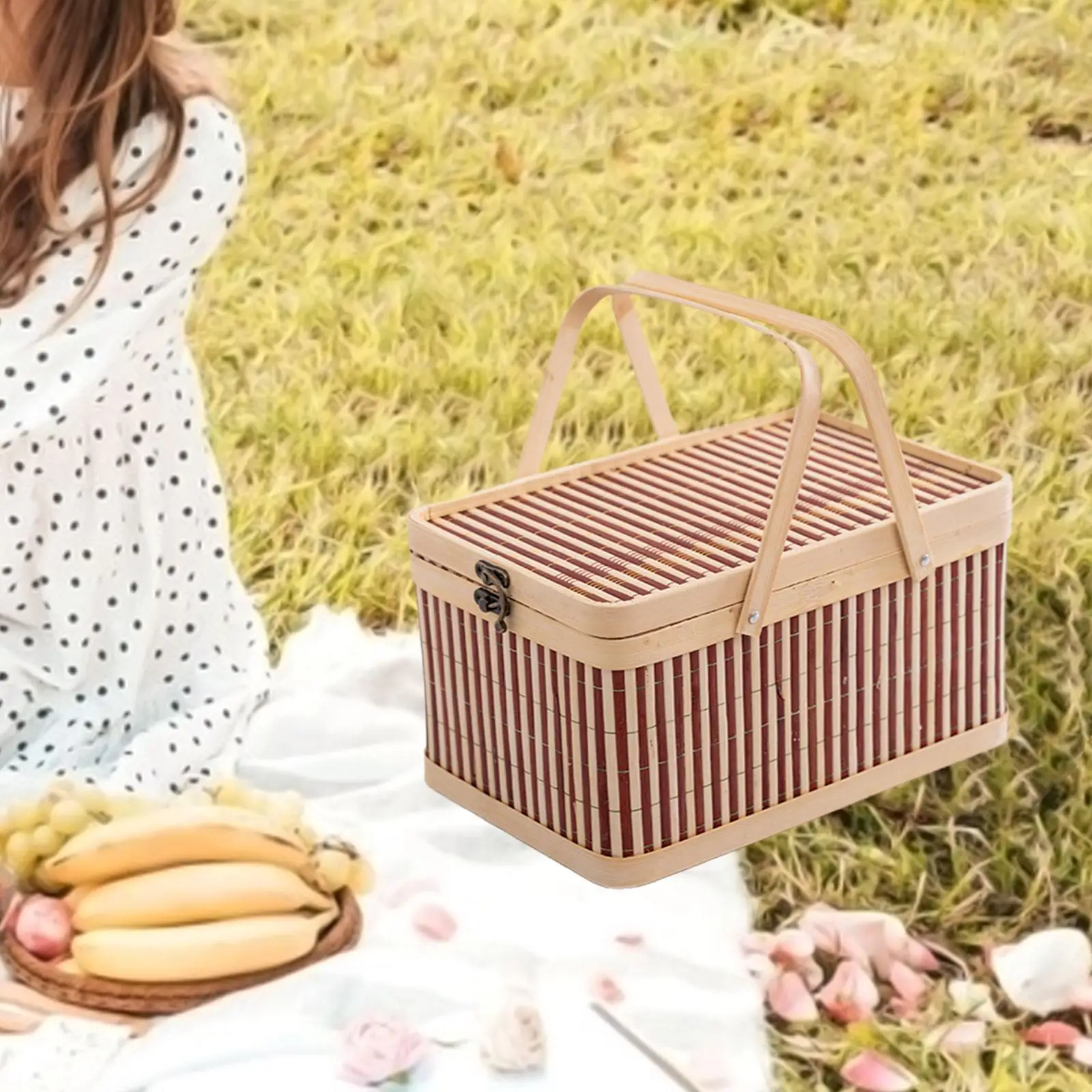 Gift Wrapping Basket Multipurpose Portable Ornament Picnic Basket with Cover and Handle for Cake Snacks Fruit Mooncake Pastry