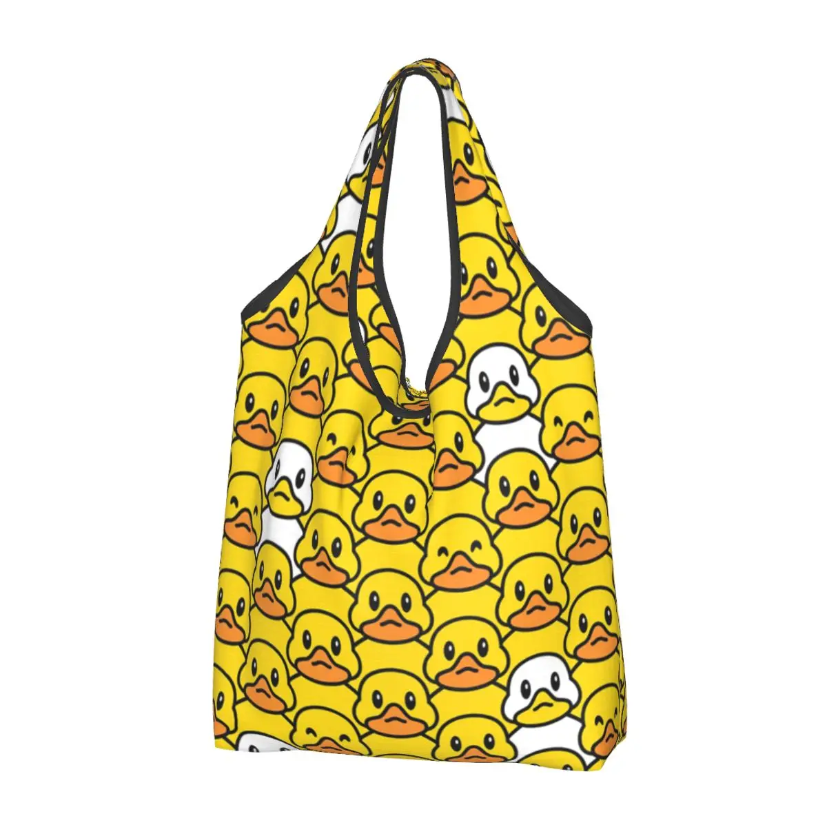 Custom Classic Cartoon Rubber Duck Shopping Bags Women Portable Big Capacity Groceries Shopper Tote Bags