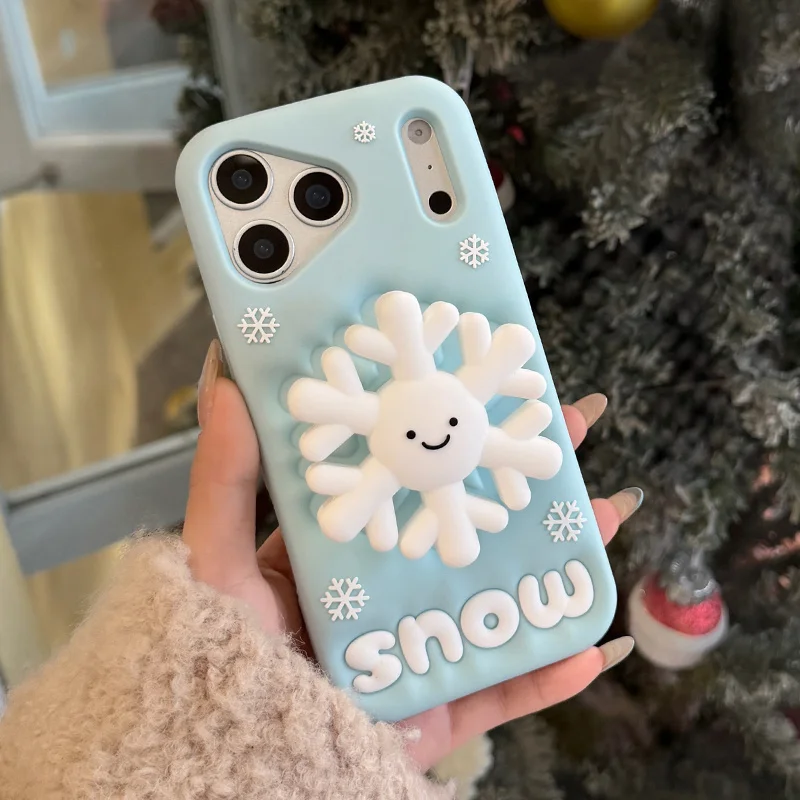 

For 17promax 3D snowflake fold bracket Silicone Protection Cover For iphone 17 16 15 14 Plus 12 13 Pro Max Cute Patterns girl