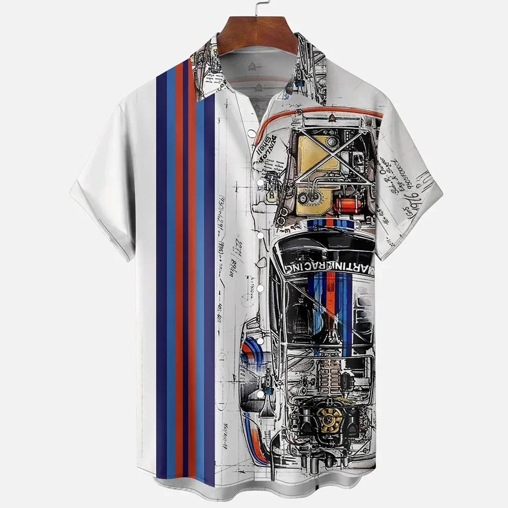 Summer Shirt Men's Casual 3D Printed Car Pattern Men's Shirt Oversized Short Sleeved Japanese Clothing Men's Clothing Summer