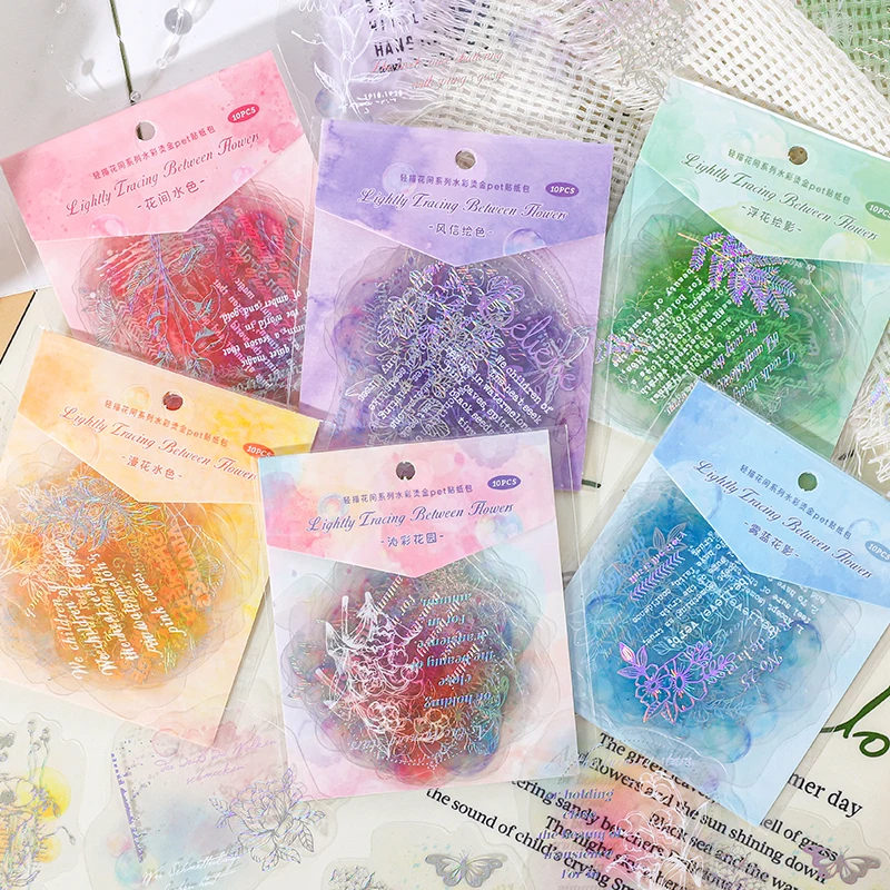 10 Stück bunte Blumensätze Vintage INS Färben Stil Aufkleber Dekor Stick Etiketten Tagebuch Album handgefertigtes Scrapbooking-Material