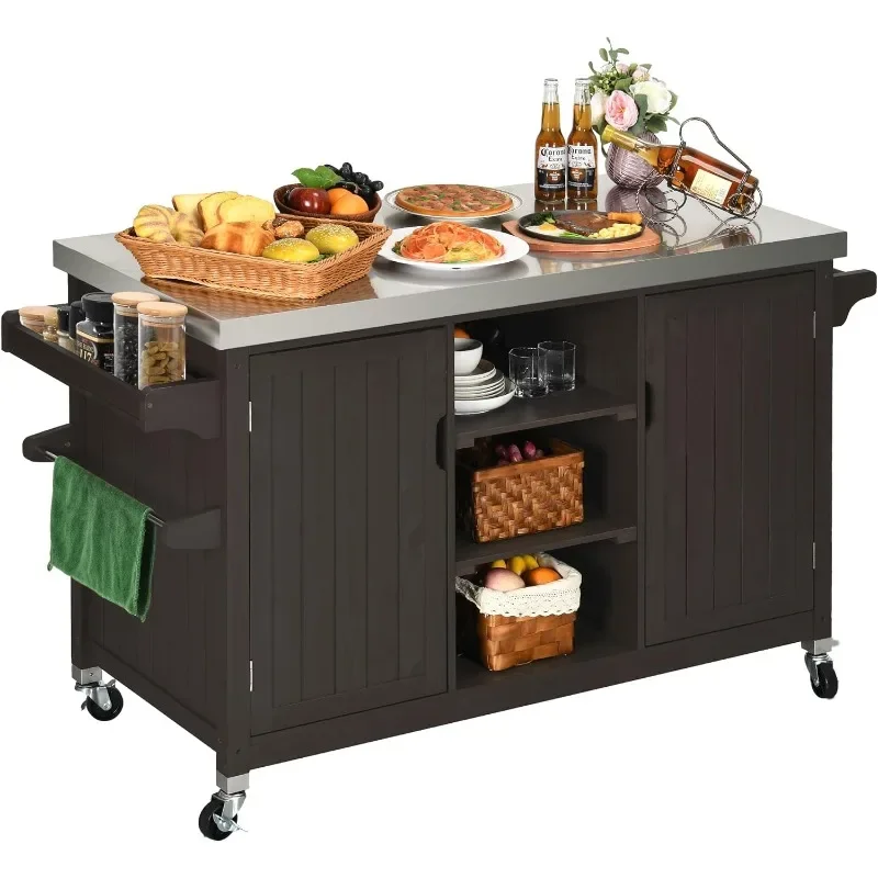 

Solid Wood Outdoor Table and Storage Cabinet 53.74''L X 20.27''W Grill Table Kitchen Island