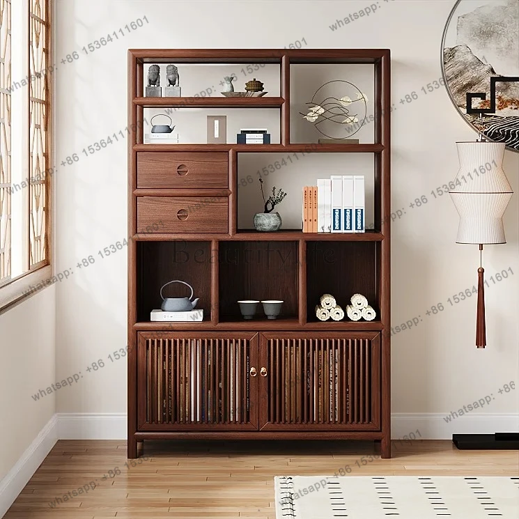 new Chinese style old elm Bogu rack tea room storage tea rack living room Duobao Pavilion walnut side locker