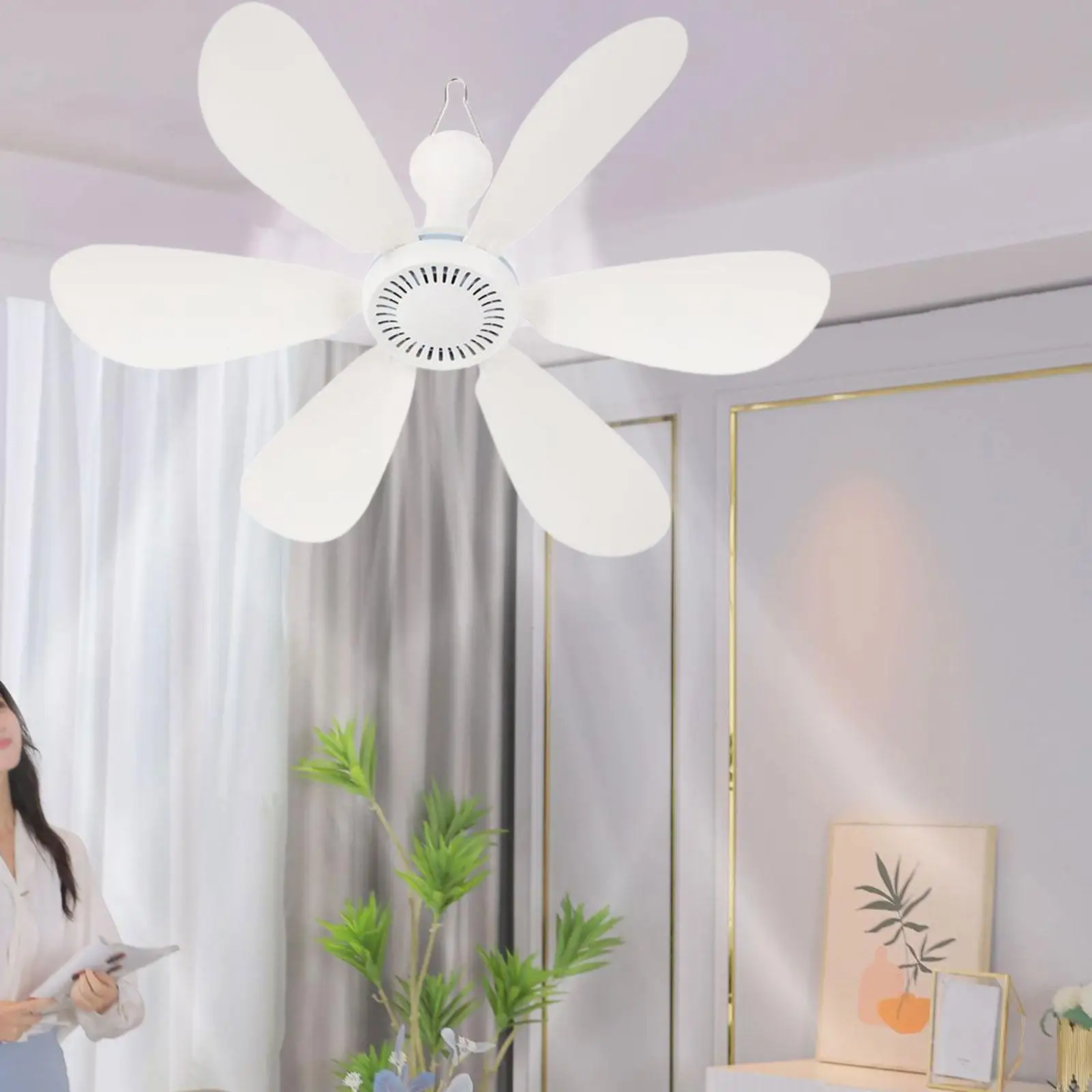 

Portable Ceiling Fan USB Powered Electric 6 Leaves Ceiling Canopy Fans for Indoor Outdoor RV Bed Room Travel Tent