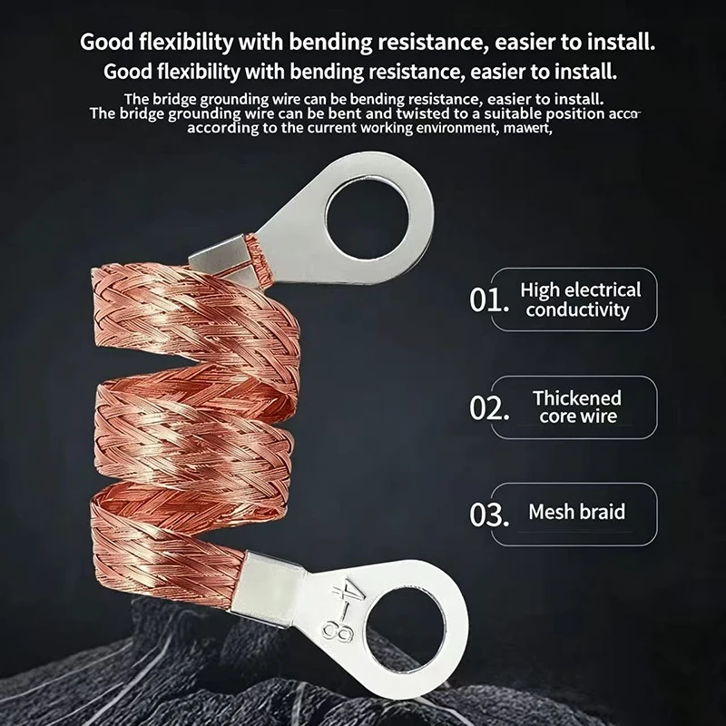 100pcs Copper Clad Aluminum Bridge Ground Braided Wire 8mm Electrical Box Ground Connection Flexible Wire Span Cable20/25/30cm