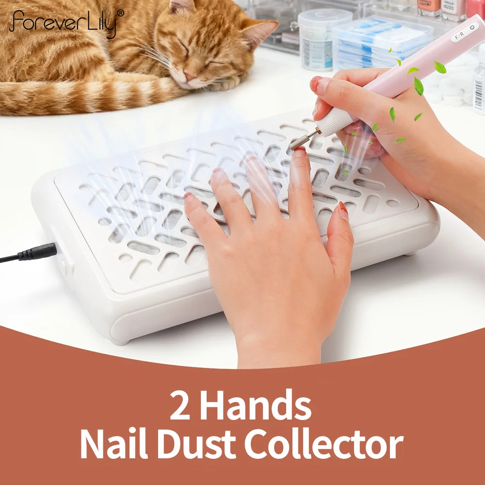 

Two Hands Nail Dust Collector Strong Suction Nail Vacuum Cleaner Mini Manicure Dust Extractor Low Noise Salon Nail Art Equipment