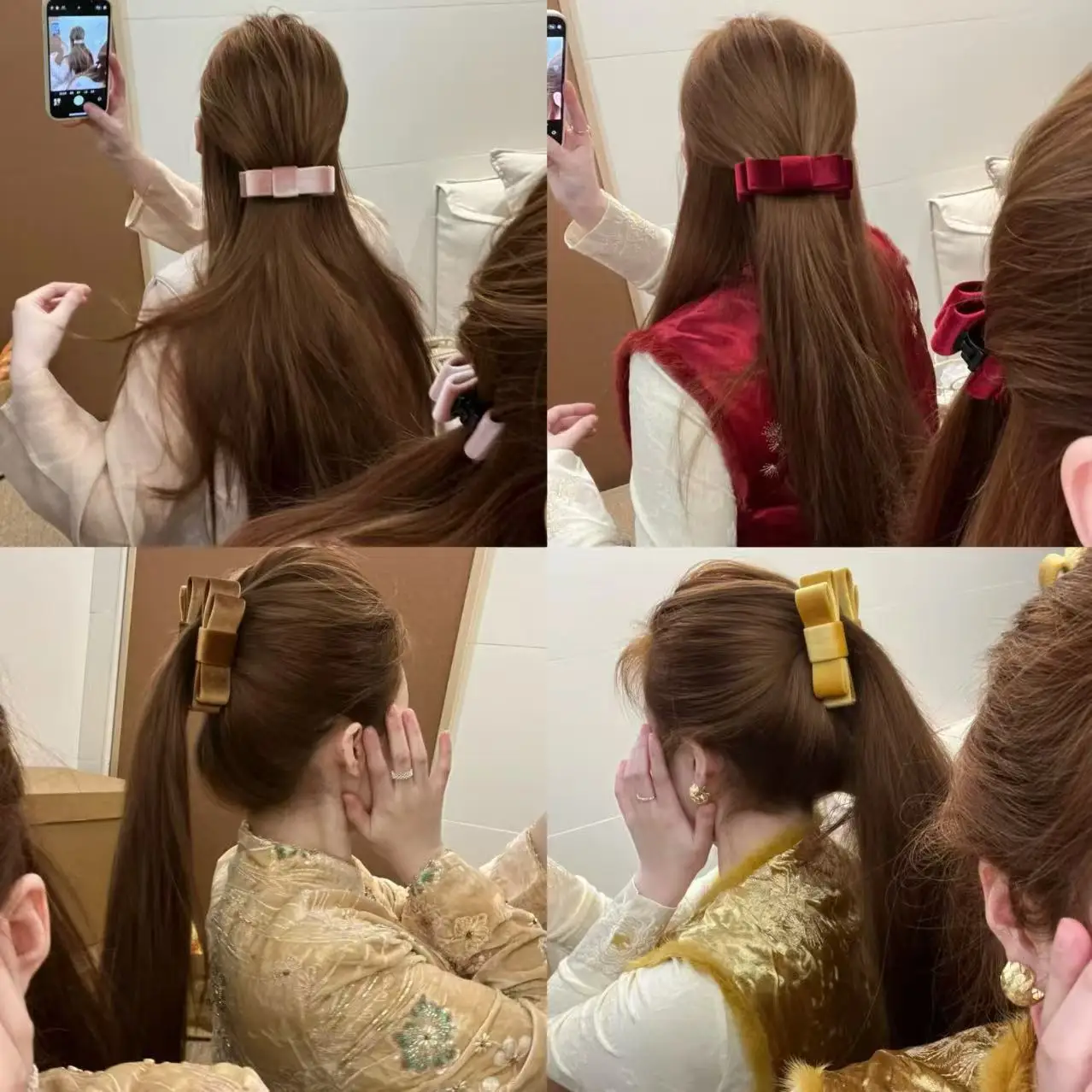 Satin Double-layer Bow Banana Clip Korean Simple Fashion Back Head Versatile Clip Ponytail Clamp New Hair Styling Accessories
