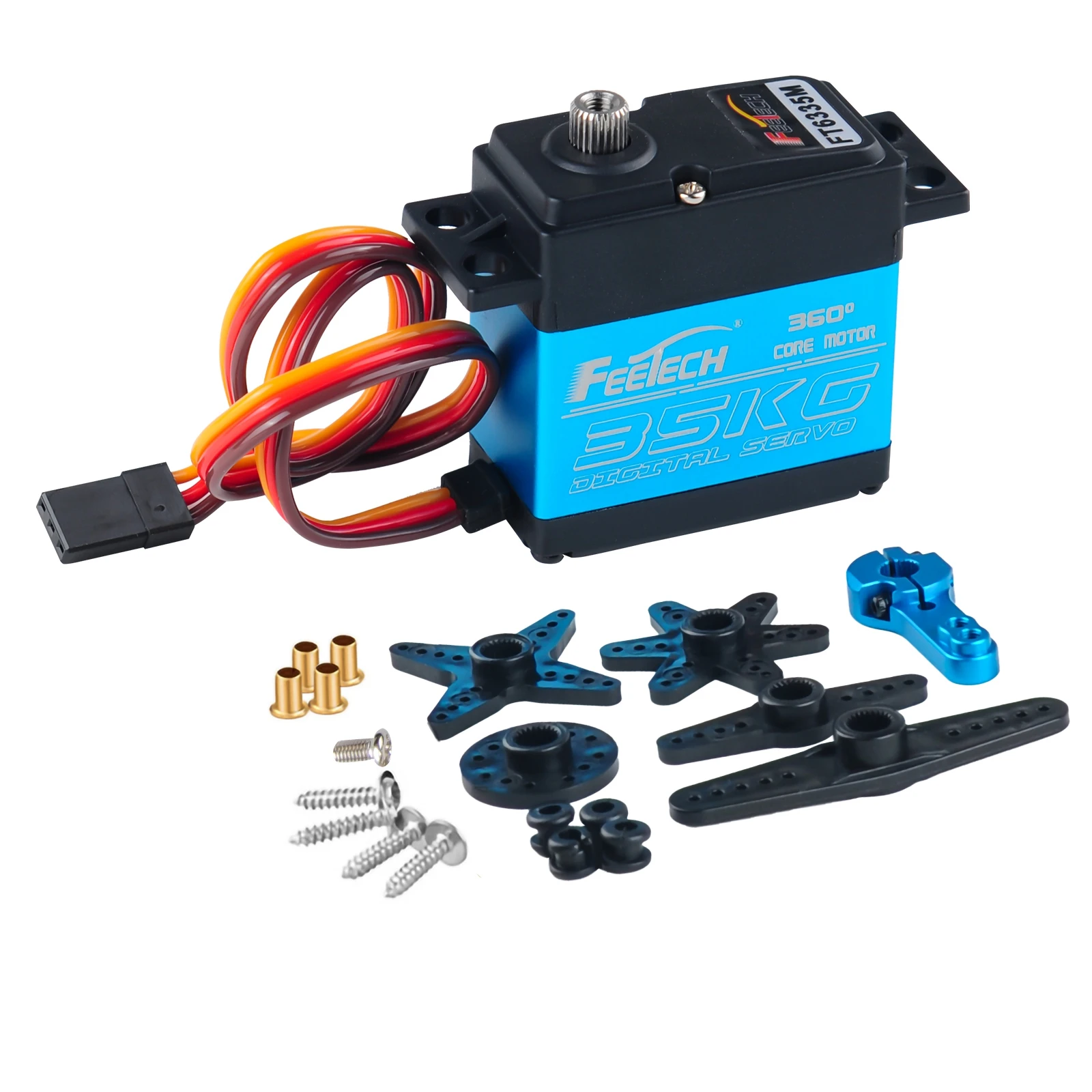 

FT6335M Цифровой сервопривод 35 кг 360° ° Магнитная стальная шестерня 7,4 В с высоким крутящим моментом для радиоуправляемого автомобиля/робота/дрона, водонепроницаемого непрерывного вращения