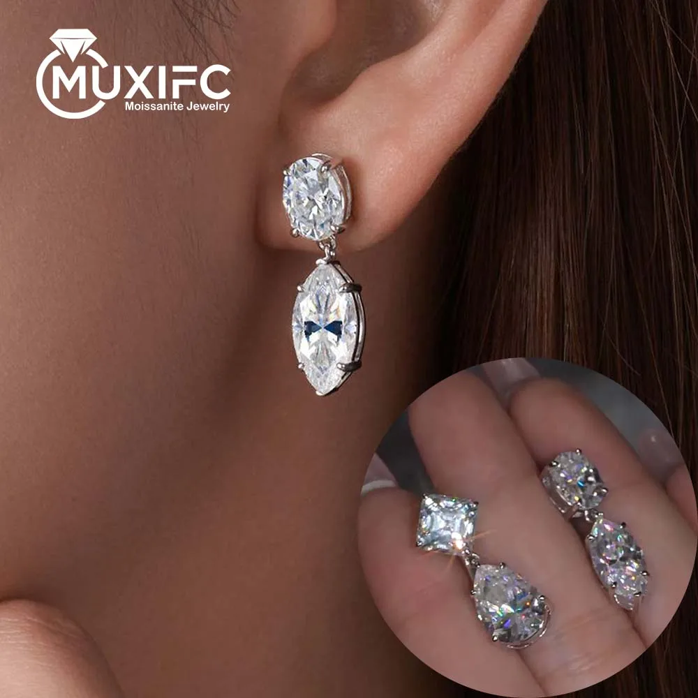 

MUXIFC Full Moissanite Drop Earrings Women D Color Lab Diamond Wedding Stud Earring S925 Sterling Silver Ear Studs Jewelry Gift