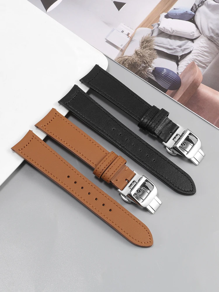 Suitable for Ji-j-ia Beichen Geography Joker Dating Master Moon Curve Brown Black Quick Release Genuine Leather Watch Band 21mm