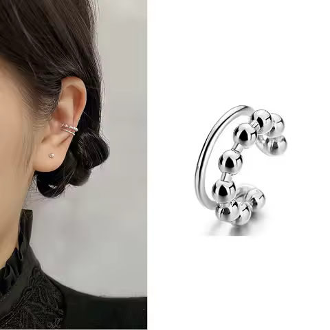 1 Pcs Sweet Cool Style Small Round Bead Earring Double-Deck Peas Ear Cuff Clip on Earring For Girl Women No Ear Hole