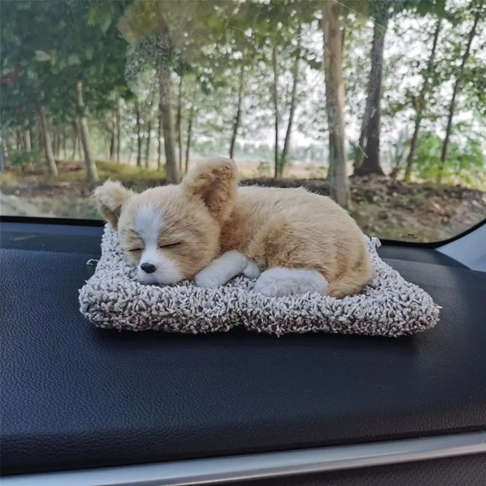 

Car Decorative Plush Dog Ornament Soft Mat Realistic Sleeping Animal Figurine For Dashboard Interior Decoration Car Accesso Z0E0