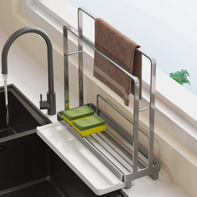 Stainless Steel Dishcloth Rack, Magic Organizer for Sink & Windowsill Gaps, Narrow Towel Holder