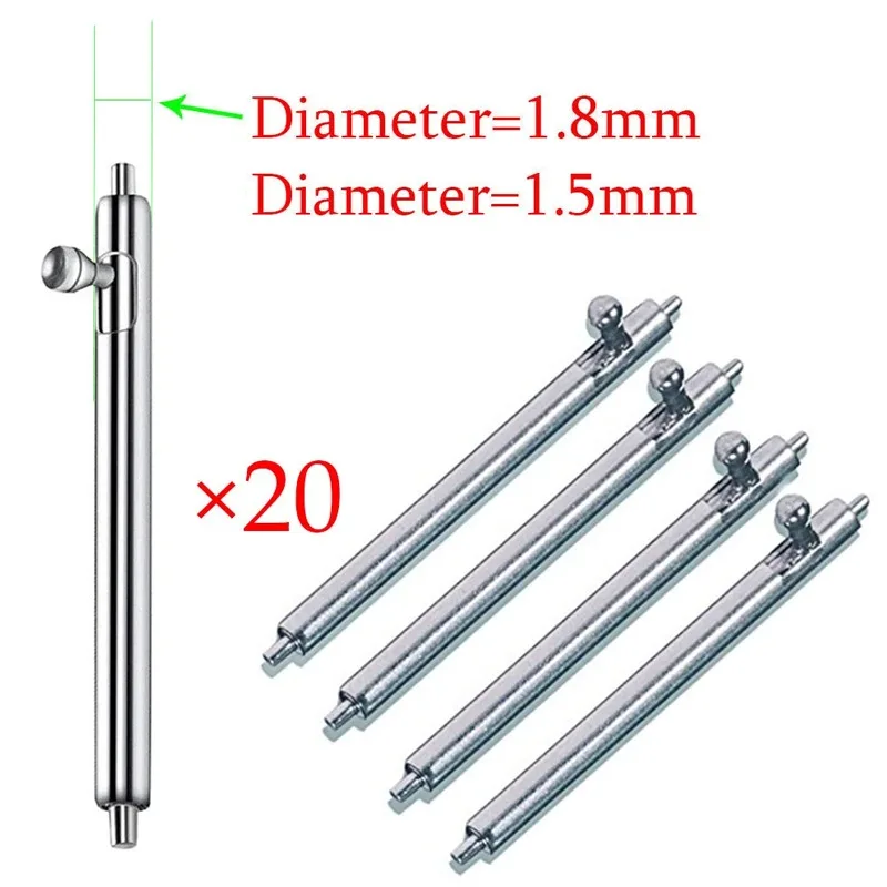12 13 14 15 16 17 18 19 20 21 22 24mm Quick Release Strap Link Pin 20pcs Watch Band Full Stainless Steel Spring Bars 1.5mm 1.8mm