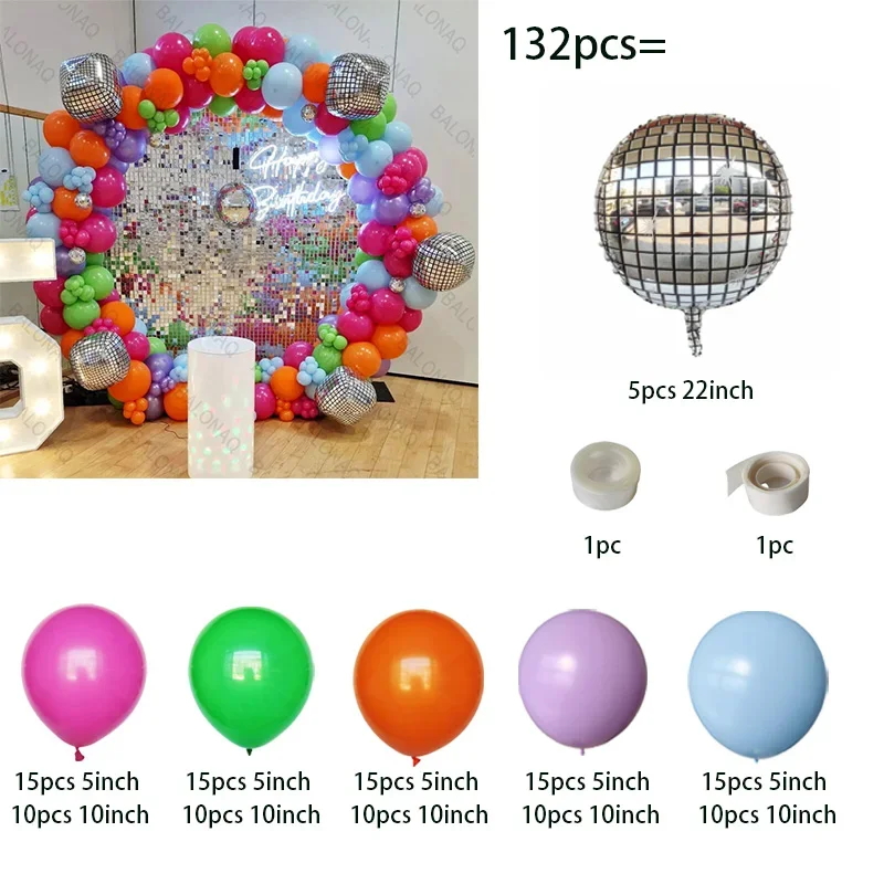 132pcs Silver Metallic Chrome Foil Balloon Retro 80s 90s Silver Theme Disco Balloons Birthday Party Balloon Wedding Decor