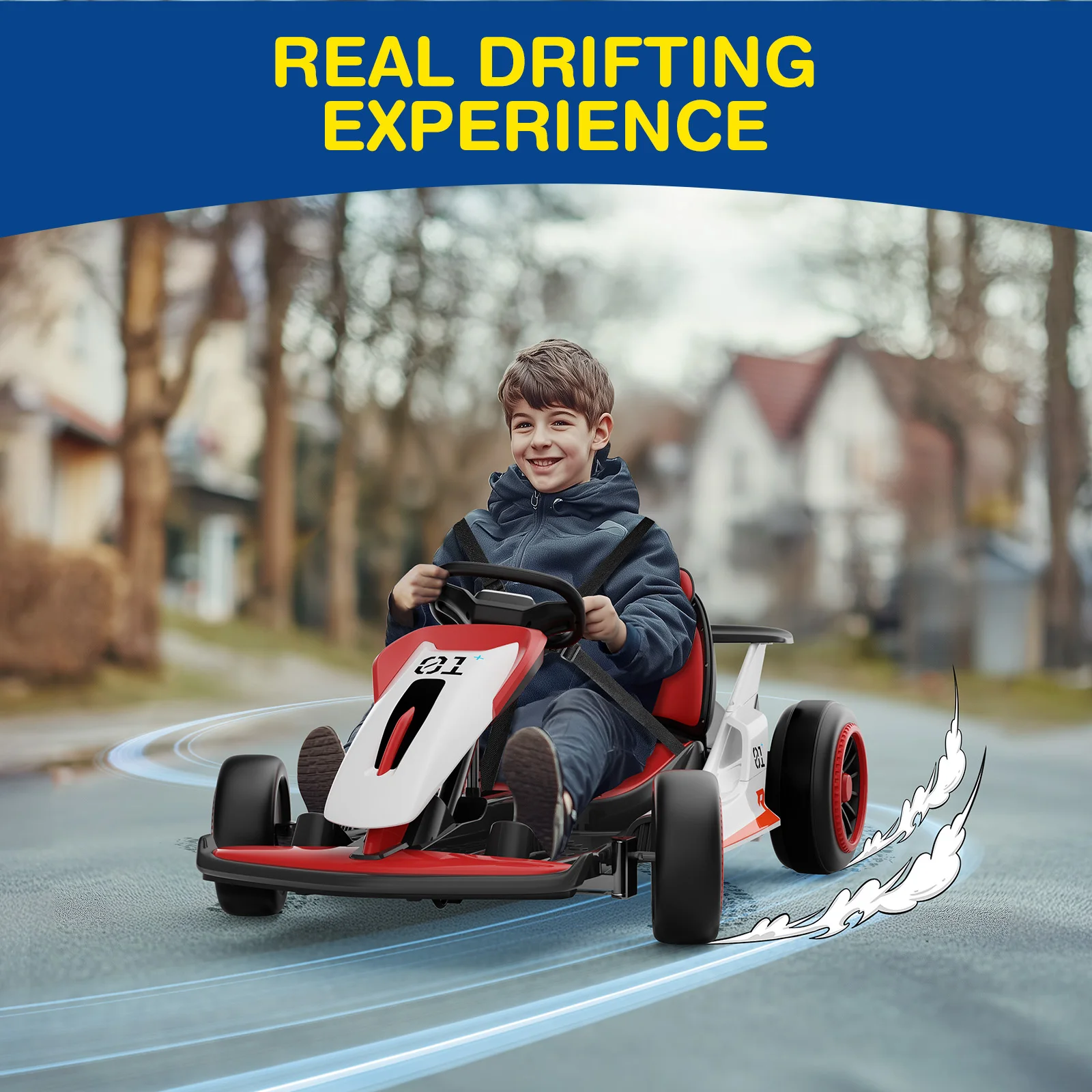 Elektryczny gokart driftowy LIGIANT 300W, 2-biegowy, akumulator 7Ah, soft start, bezprzewodowa muzyka, pas bezpieczeństwa 5-punktowy dla starszych dzieci