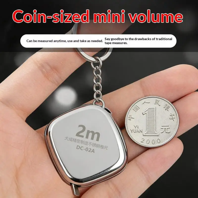 Stainless Steel Mini 2M Tape Measure 1PCS Pocket Retractable Measuring Tool Keychain Key Ring Daily Hardware Tool