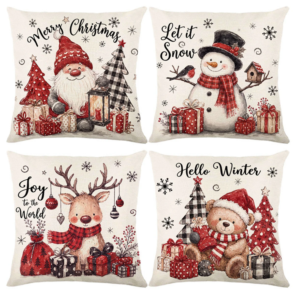 Christmas Pillow Cover Cute Gnome Snowman Reindeer Bear Cushion Case Xmas Home Sofa Decor Winter Holiday Gift Plaid Tree New