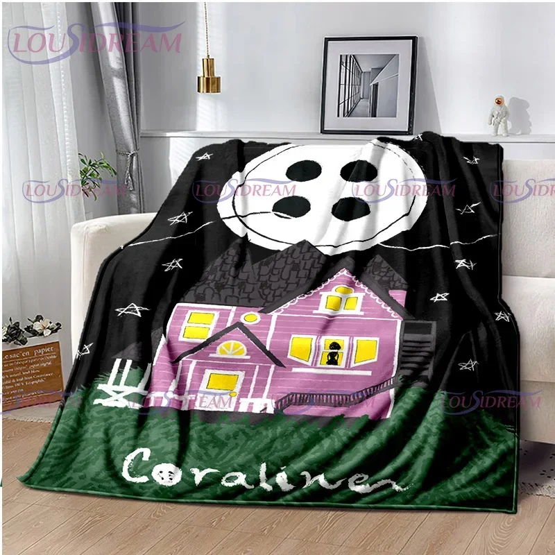 بطانية للأطفال مطبوعة كورالين ، بطانية سرير ، مفرش سرير ، دافئ ، ناعم ، طراز قوطي ، رسوم متحركة ، نوم عائلي