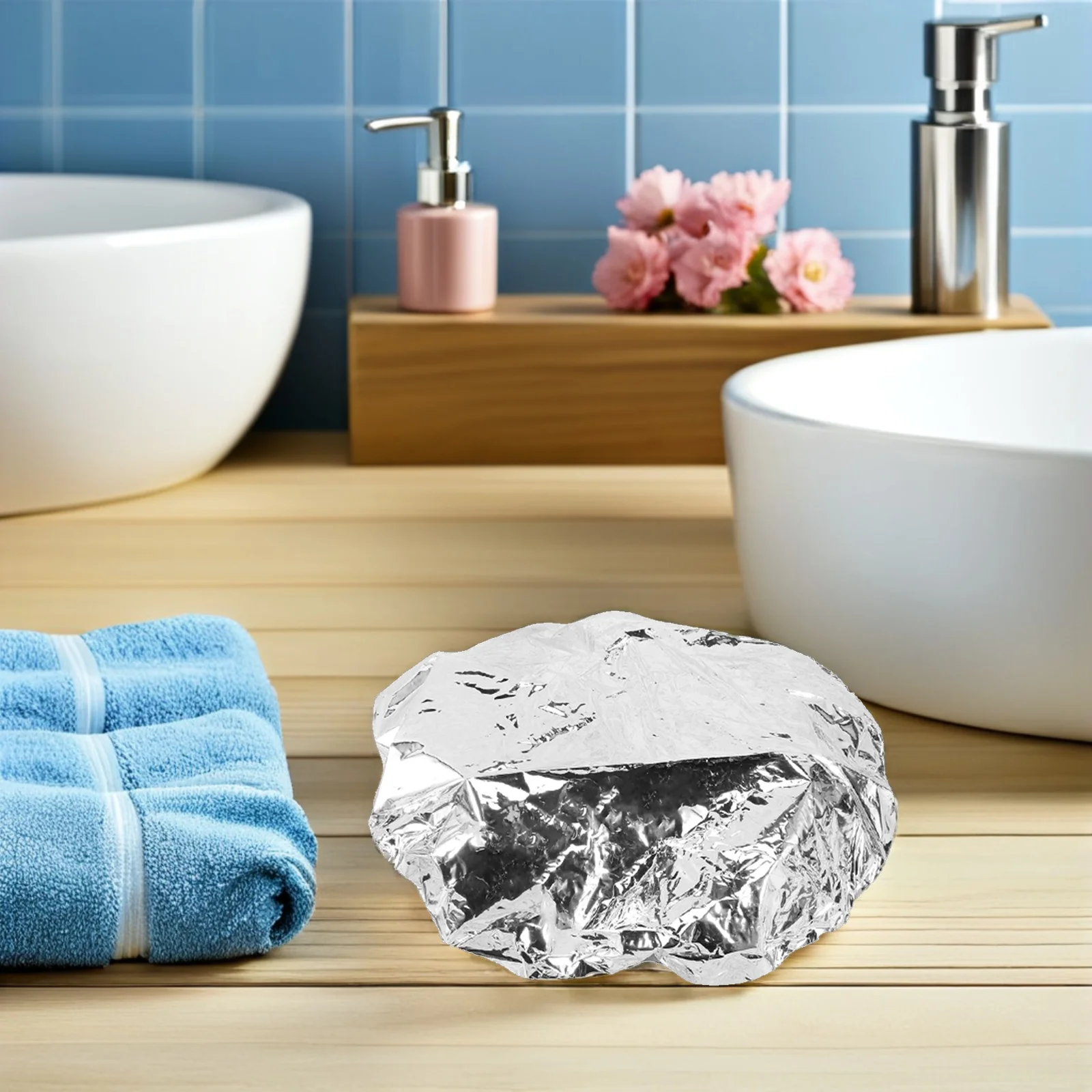 

10Pcs Aluminum Foil Hair Cap Heat Insulation Styling Cap for Deep Conditioning Hair Spa Elastic Size Fits Most Silver