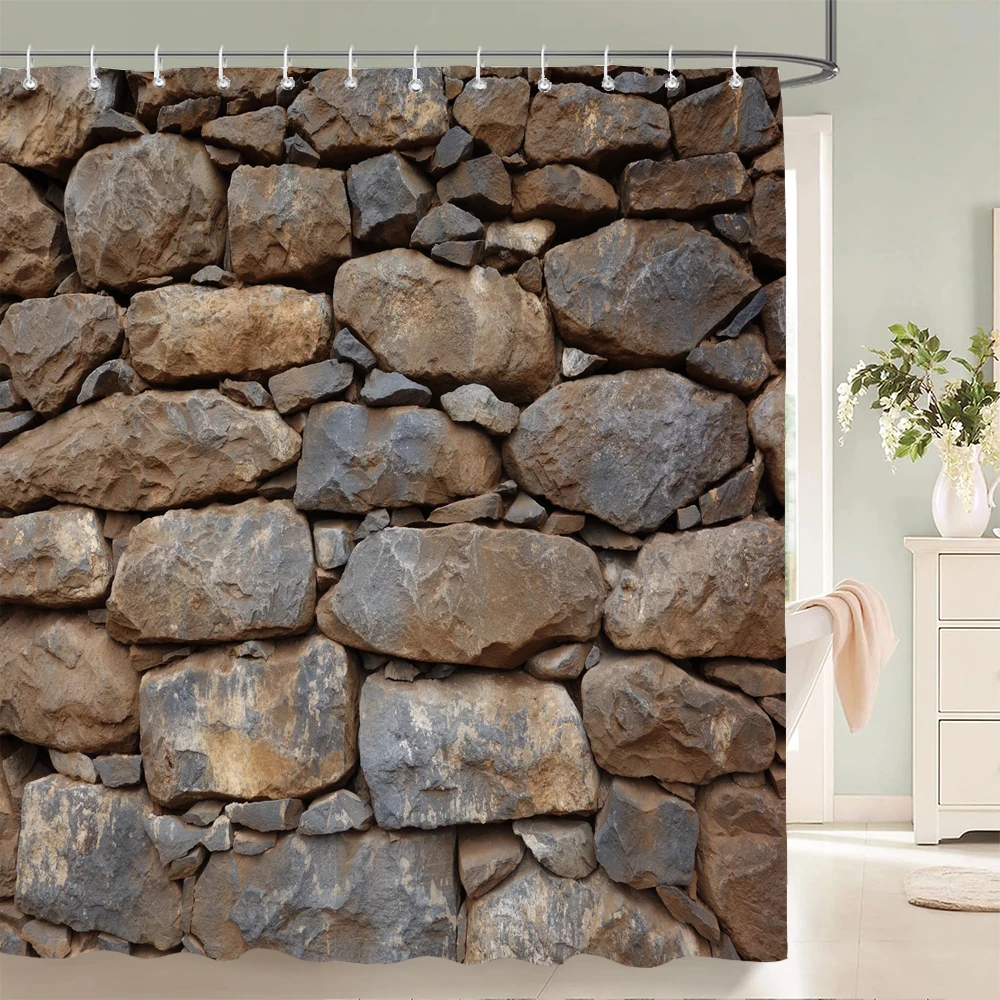 1 Pcs brick wall and stone print polyester shower curtain bathroom water-blocking partition curtain home decorative curtain