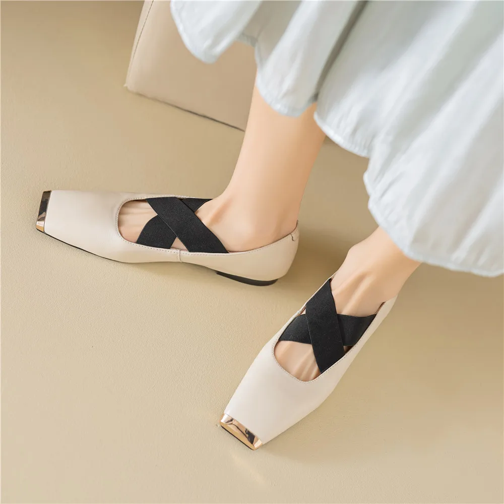 FEDONAS Women Flats Genuine Leather Metal Decoration Ballet Flats Square Toe Casual Working Spring Summer Concise Shoes Woman