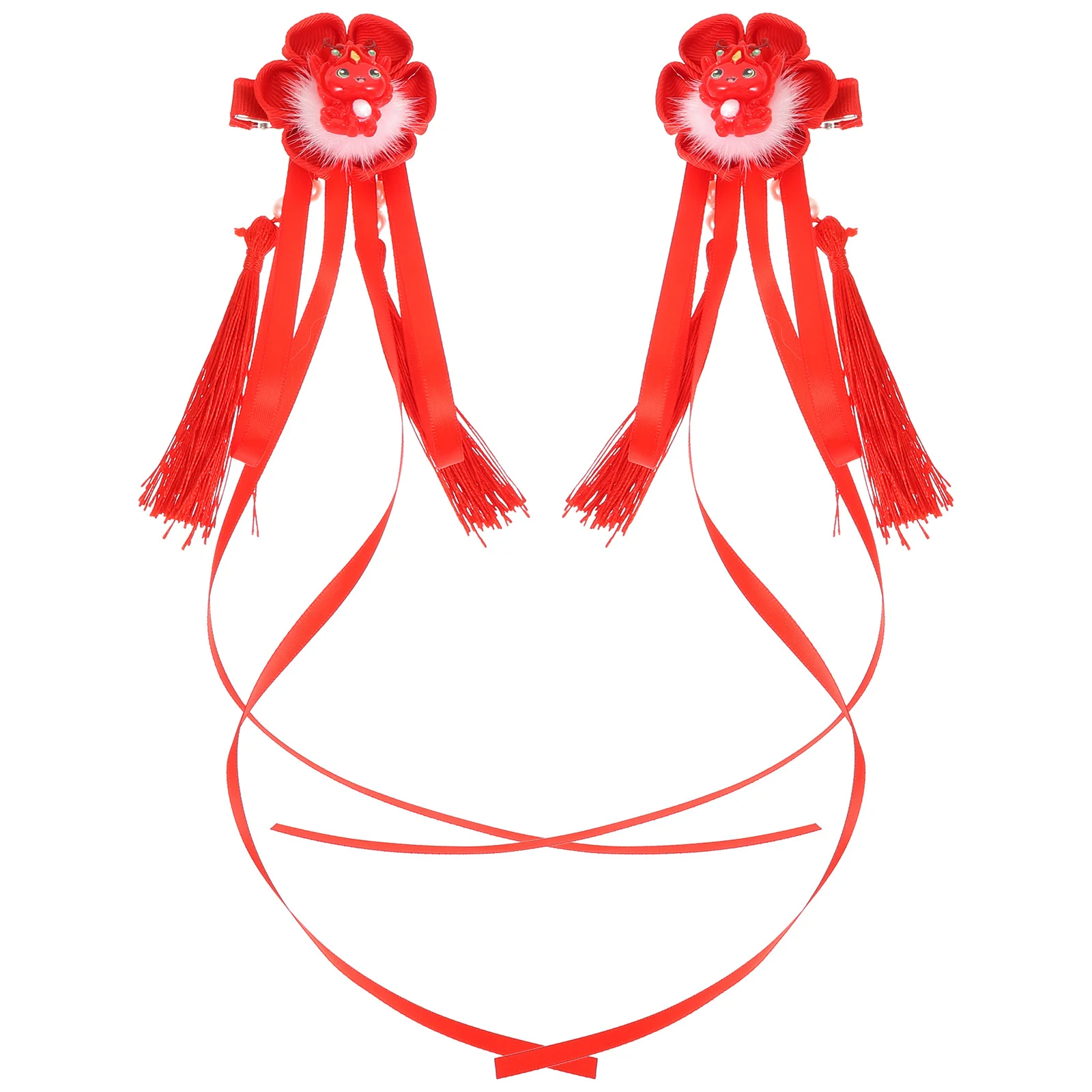 

1Pair Chinese Hair Clips Tassel Hairpins Dragon Flower Decor New Year Wedding Party Hair Accessories for Women Girls