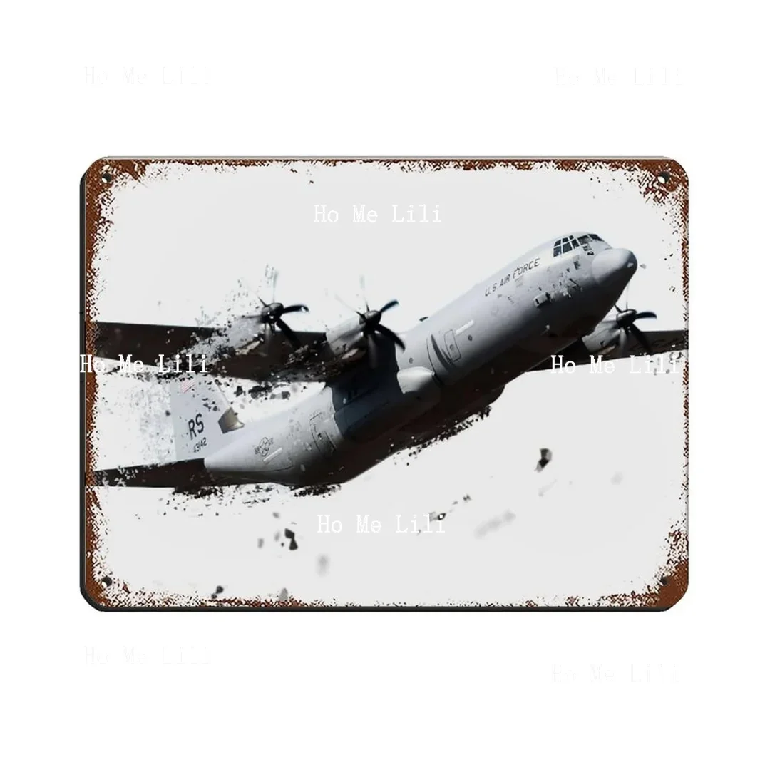 Jierbi C-130 Hercules Rust Tin Sign Aircraft Metal Tin Sign Vintage Pub Club Cafe Bar Home Wall Art Decoration Poster