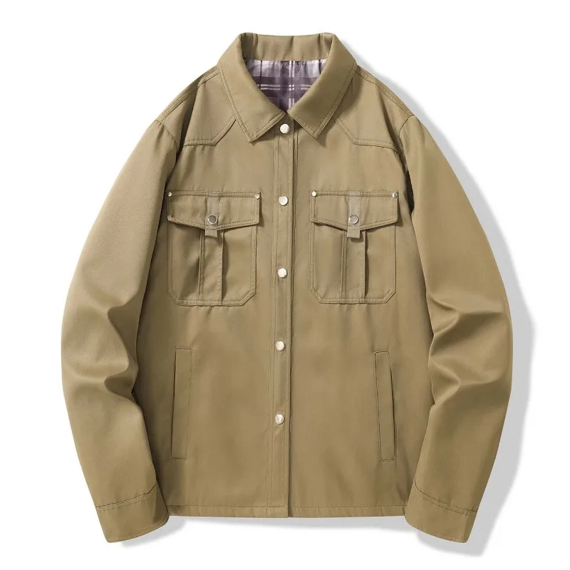 Men's Solid Color Cargo Jacket Cardigan With Pockets Casual Outerwear