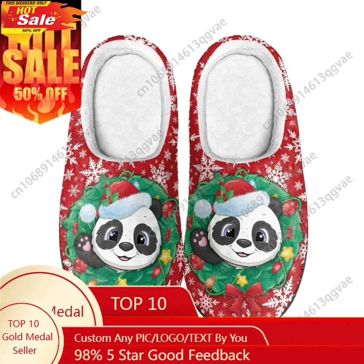 

Christmas Cute Panda Snowflakes Dachshund Pink Home Cotton Slippers Mens Womens Teenager Plush Bedroom Keep Warm Custom Slipper