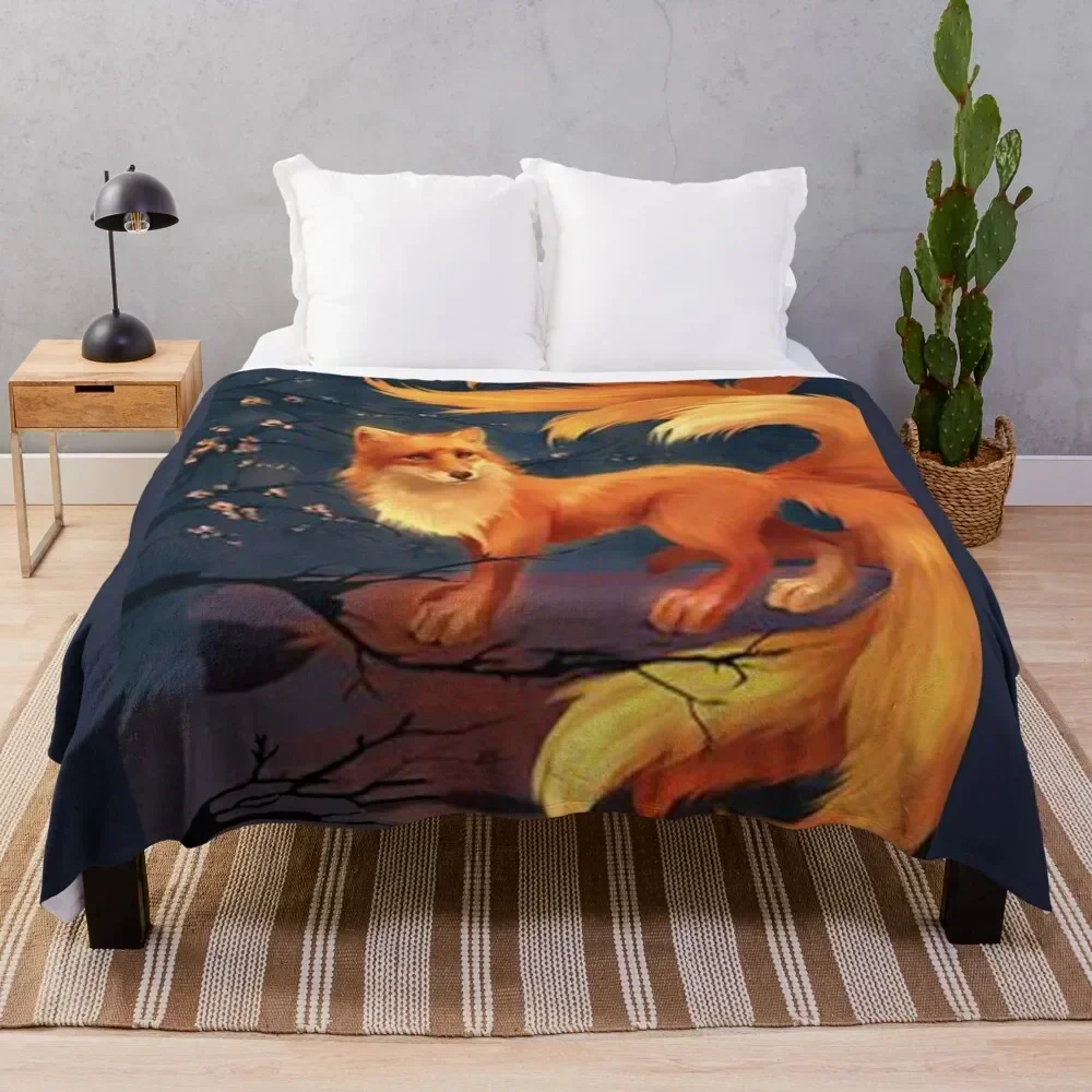 

Kitsune Throw Blanket Flannel Fabric Blankets For Bed Stuffeds funny gift Blankets