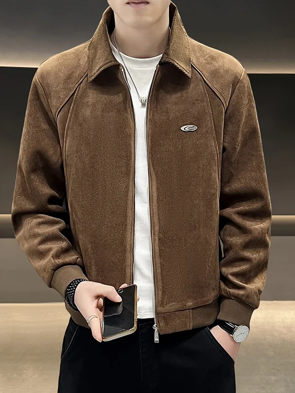 

Men's ort Casual Leather Jaet Spring Autumn 2026 New Trend Brand Turn-down Collar Deer Skin Velvet Jaet Men's Wear