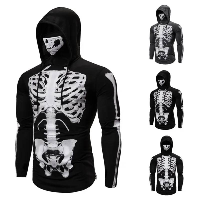 

Autumn Trendy Sweatshirt Printed Mask Cover Design Men's Hooded T-shirt Halloween Hoodie