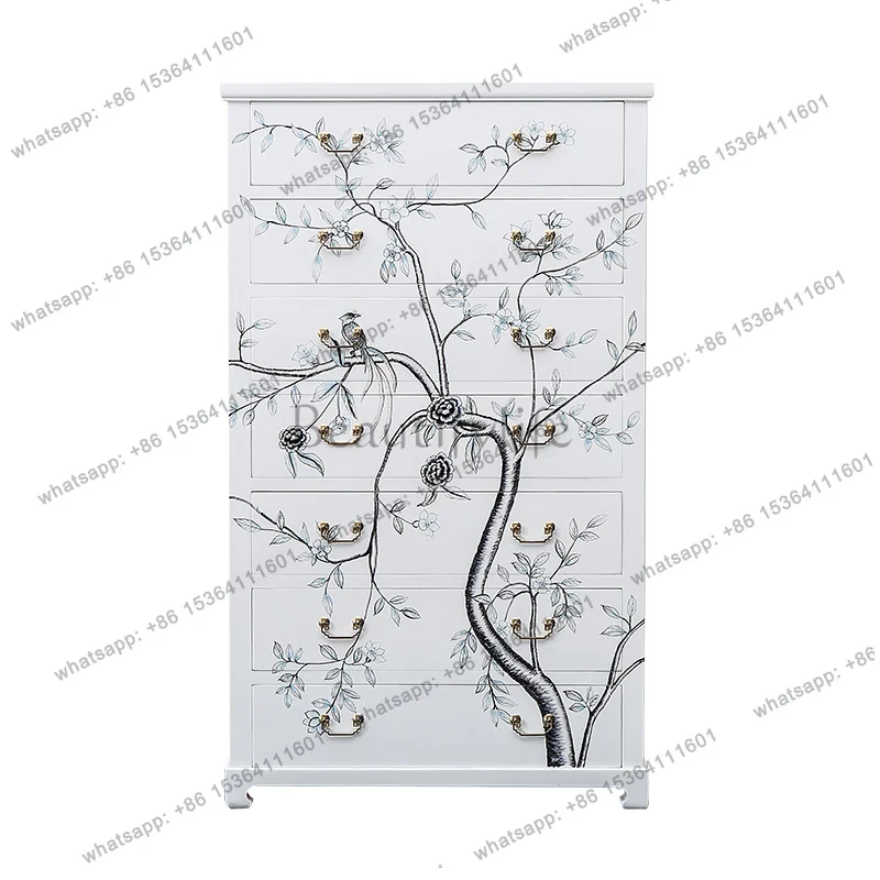 neoclassical Chinese hand-painted chest cabinet entrance foyer storage bedroom storage cabinet