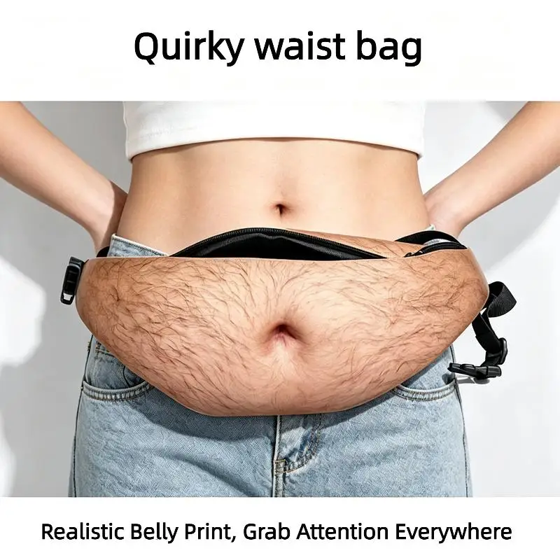 Realistic 3D Fake Belly Waist Bag Hidden Storage Pouch Lifelike Prank Prop For Party Hiking Daily Outdoor Use