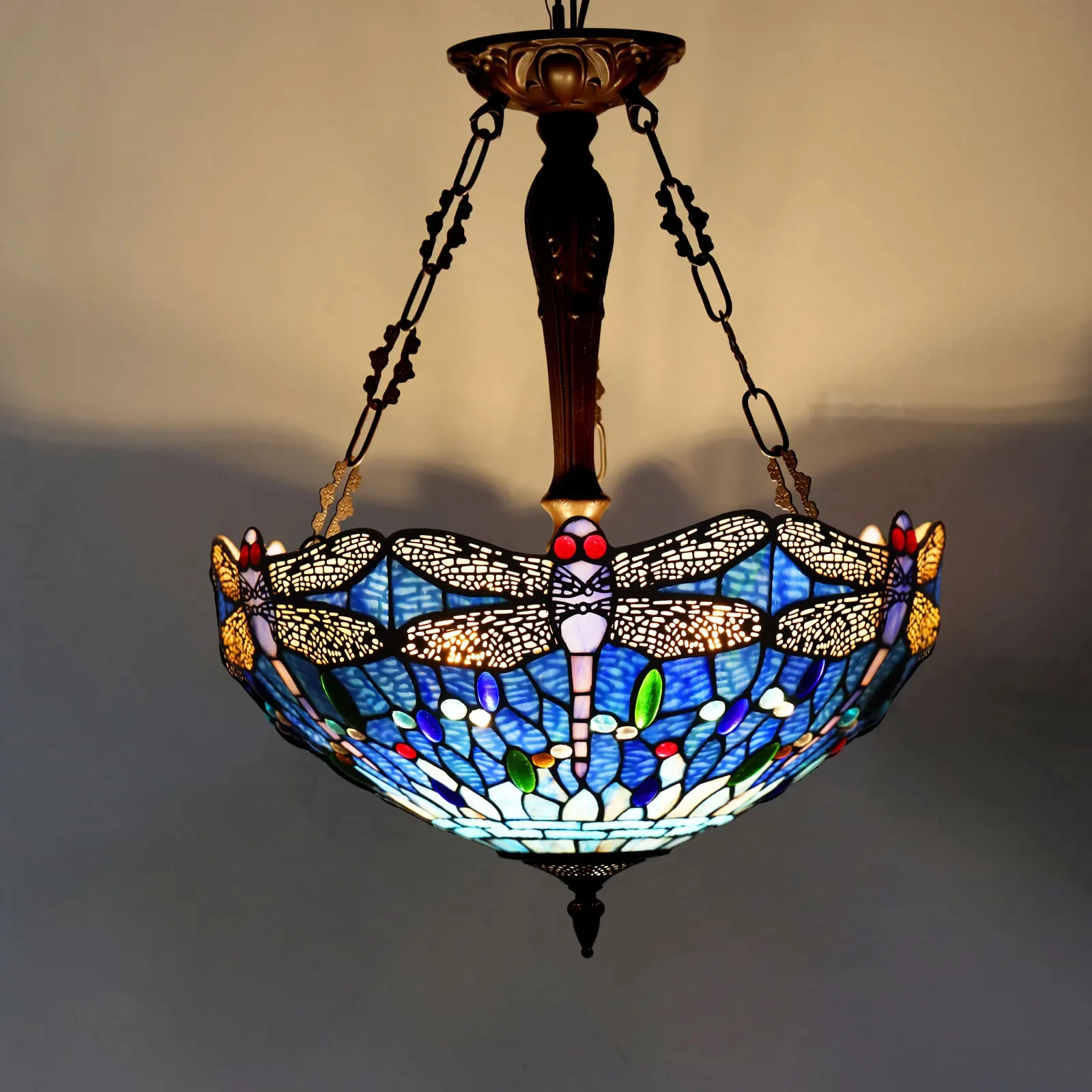 Dragonfly style Tiffany pendant light 18 inches wide, suitable for dining rooms, living rooms, halls, etc YX306TB