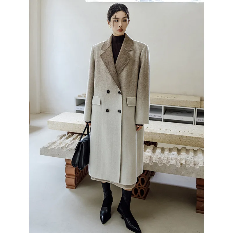 Winter new full hair gradual change double-sided nylon medium and long temperament woolen coat women