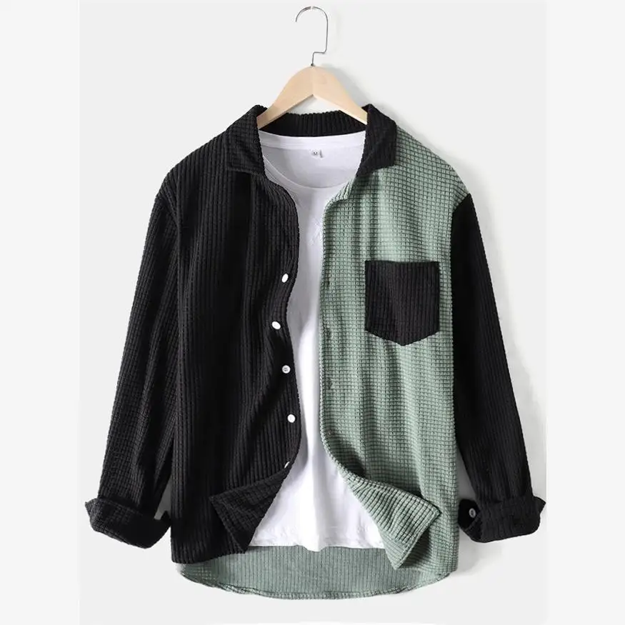 

Повседневная мужская длинная одежда свободного покроя из вельветового цвета, молодежная осенняя одежда, длинная свековая клетчатая одежда с рисунком, без утюга...