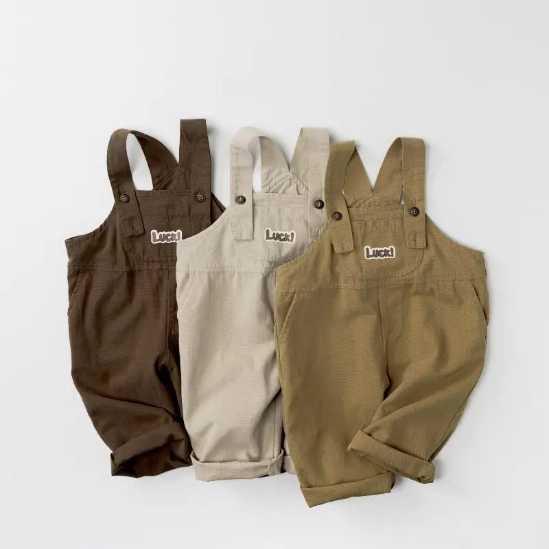 

2026 Spring New Children Casual Overalls Baby Letter Print Jumpsuit Boys Girls Loose Strap Pants Fashion Kids Clothes