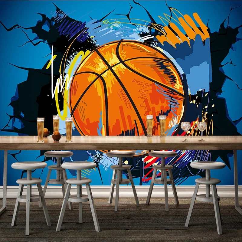 Custom 3D Photo Wallpaper Modern Simple Basketball Broken Wall Poster Graffiti Art Wall Painting Non-woven Mural Wallpaper Roll