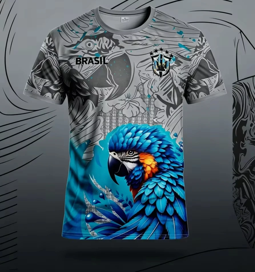 2026 Summer Men's National Football Team Jersey with Breathable Tropical Parrot and Brazilian Flag Graphics. Quick-drying Y2k